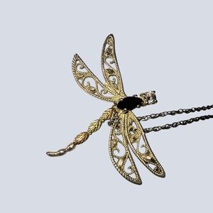 Coleman Black Hills Gold Sterling Silver, 12K Gold & Onyx Dragonfly Necklace